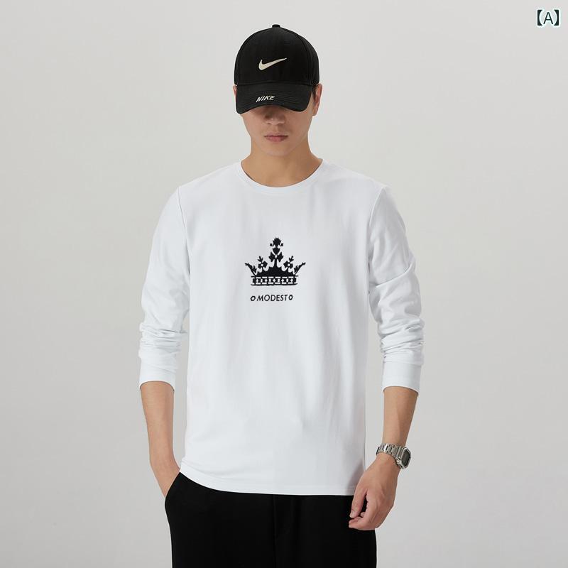 シャツ メンズ ファイン ベルベット ヘビーウェイト 秋冬 長袖 Tシャツ ラウンドネック レイヤリング 厚手 Tシャツ プリントインナー