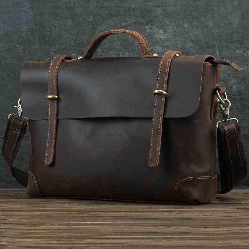 バッグ ブリーフ ケース ハンドバッグ メンズ レザー レトロ ビジネス レザー コンピュータ ポータブル ショルダー クロス ボディバッグ(4.0)