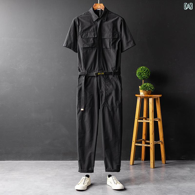 メンズ つなぎ オーバー オール 作業着 男性 女性 パフォーマンス ワークウェア ジャンプ スーツ ワンピース ヒップ ホップ