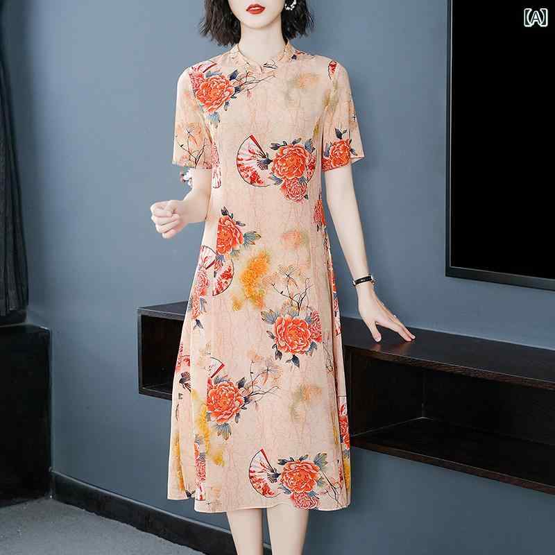 レディース 夏 ワンピース きれいめ 上品 ミセス マザーズ 婦人服 ドレス 女性 春 ロング スカート レトロ チャイナ 中華風