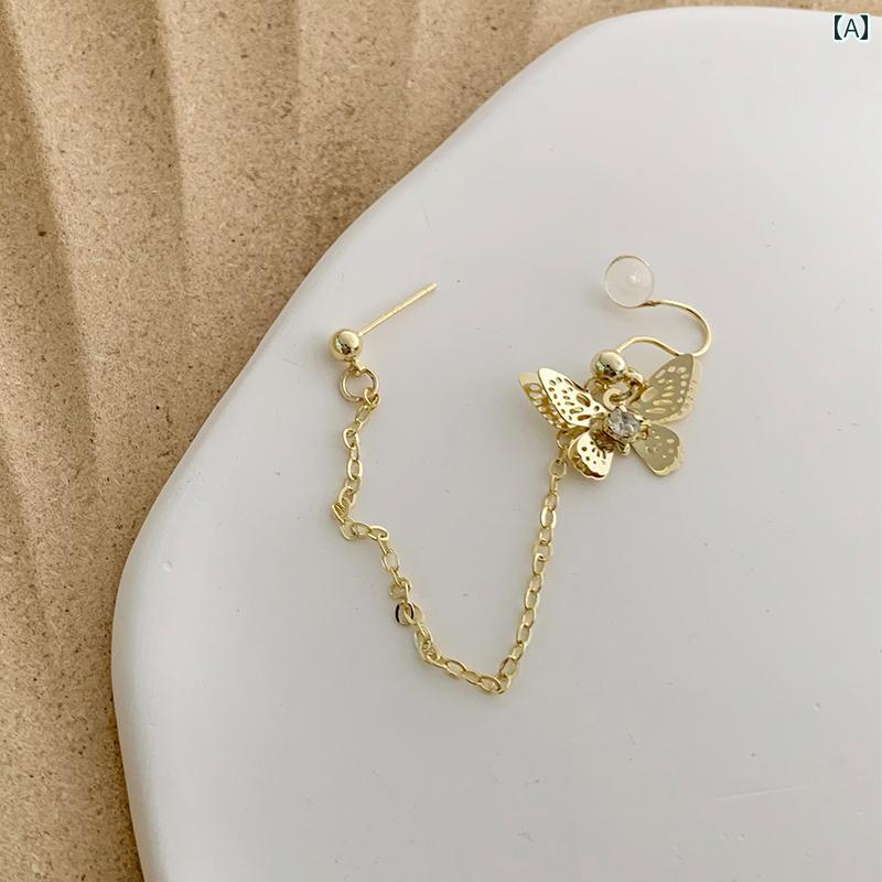 レディース タッセル アクセサリー ピアス かわいい イヤリング 韓国 ライト バタフライ クリップ ワンピース イヤー ジュエリー