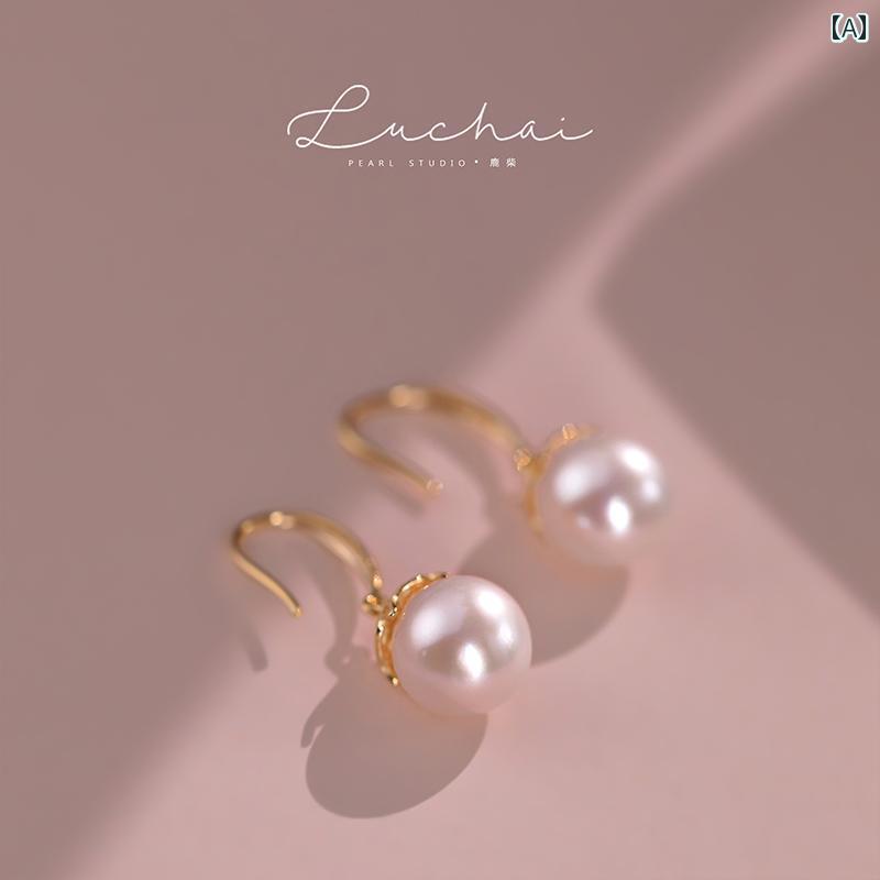 レディース ラウンド 淡水 パール ペンダント スター リング シルバー イヤーフック ピアス ユニーク 夏