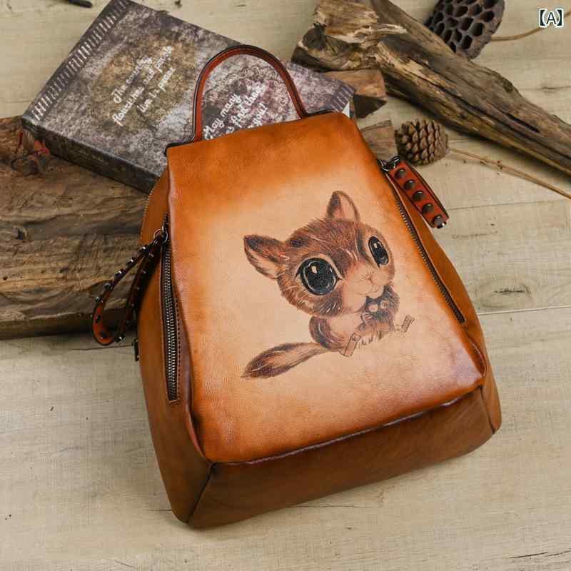 手描き リュック バッグ 牛革 ショルダーバッグ トラベル 旅行 レジャー ドライブ 買い物 カジュアル レディース レディース レトロ ストラップ ファスナー 通学