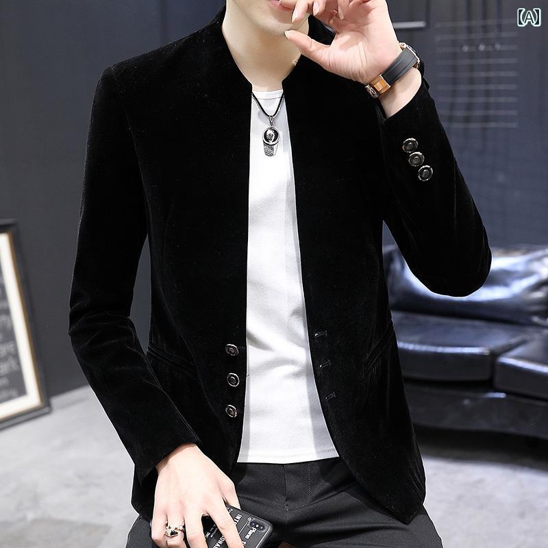 メンズ ジャケット ブレザー 長袖 春秋 ベルベット スリム スタイリッシュ カジュアル クール アーバン オフィス レジャー 紳士服(4.0)