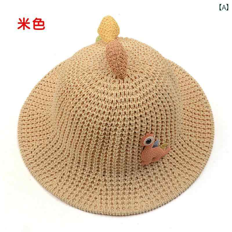 ベビー キッズ 柔らか麦わら帽子 サンハット 夏 薄手 メッシュ 通気性 かわいい 恐竜 フィッシャーマン..