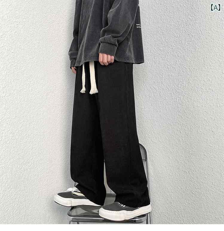 メンズ 韓国 レトロ ドレープ ストレート ビッグ レッド ワイドレッグパンツ コーデュロイ フロアモッ..