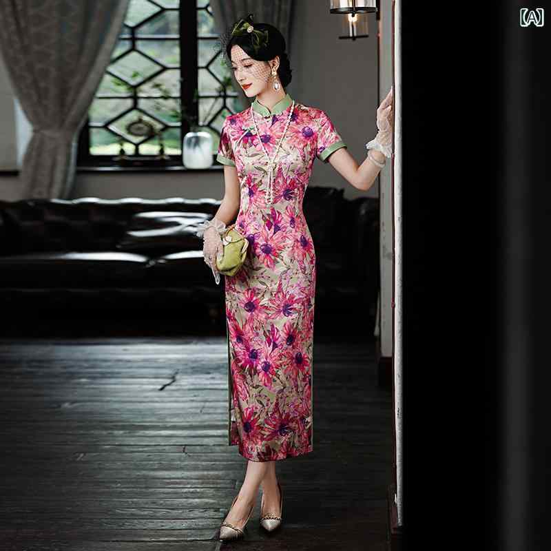 チャイナ ドレス エレガント レディース パフォーマンス ドレス 民族服 中華風 レトロ エスニック レトロ 上品 洗練 通常 時 ウエスト スリム こ