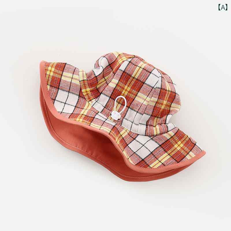 Hats - バケットハット サンハット ベビー 赤ちゃん 幼児 女の子 男の子 帽子 ハット チェック柄 日よけ 日焼け防止 春秋 薄手