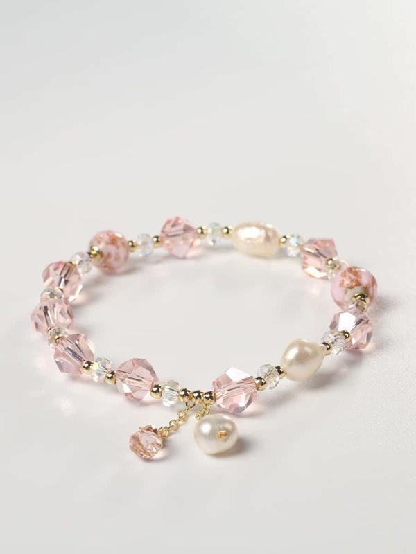 ブレスレット レディース ピンク ガラス ブレスレット 軽く シンプル かわいい ガールフレンド 学生 ギフト レディース ファッション アクセサリー 装飾品 ジュエリー