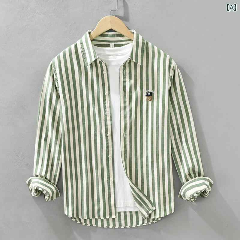 トップス シャツ ジャケット シャツ メンズ フレッシュ ストライプ 長袖 薄手 和風 文学 ファッション ボトム カジュアル ハイエンド