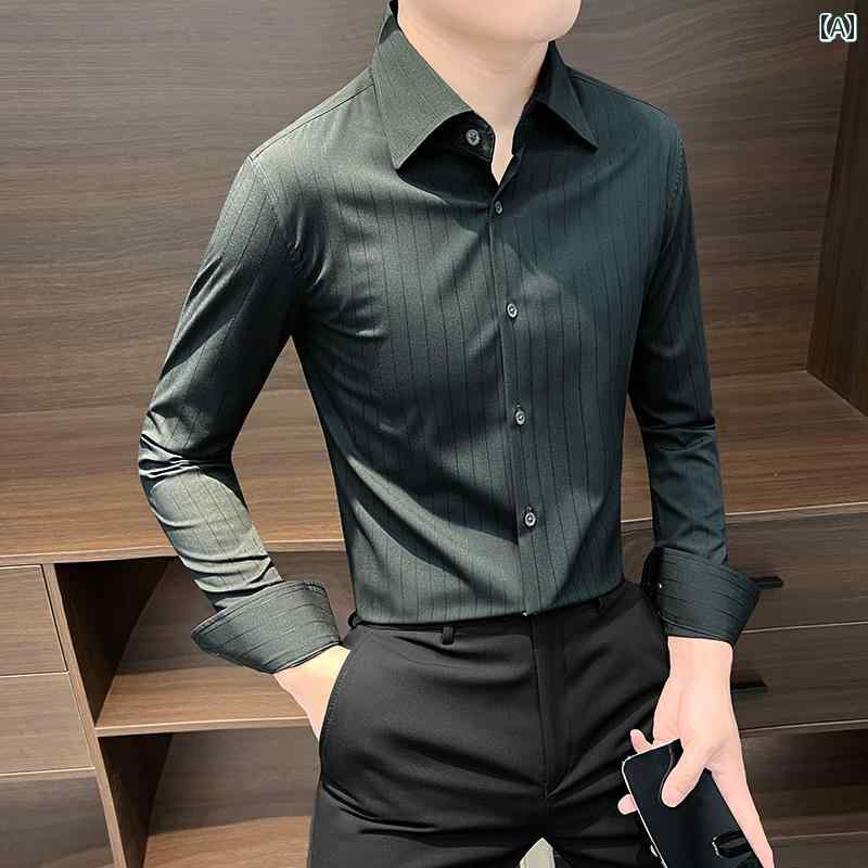 シャツ メンズ カジュアル ストライプシャツ 長袖 秋 高級感 ビジネス フォーマル 高級感 ライト 高級感 スリム フレンチ ビッグ カラー