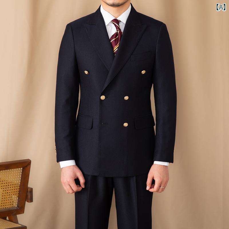 メンズ スーツ ジャケット パンツ セット 通勤 ビジネス カジュアル ダブルブレスト ブレザー イタリア パーティー スリム 紳士 メンズ おしゃれ 大きめサイズ