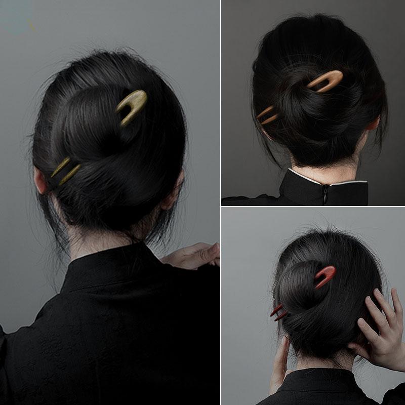 ヘアアクセサリー かんざし ヘアピン U字型 シック 木 頭 髪飾り 髪留め 大人式 母の日 ギフト レトロ おしゃれ 簪 レトロ レディース シンプル クラシ...