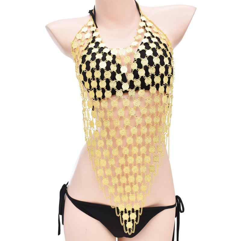 ボディチェーン レディース アクセサリー ジュエリー 雑貨 アメリカ 魅惑 胸 チェーン 金貨 ベスト