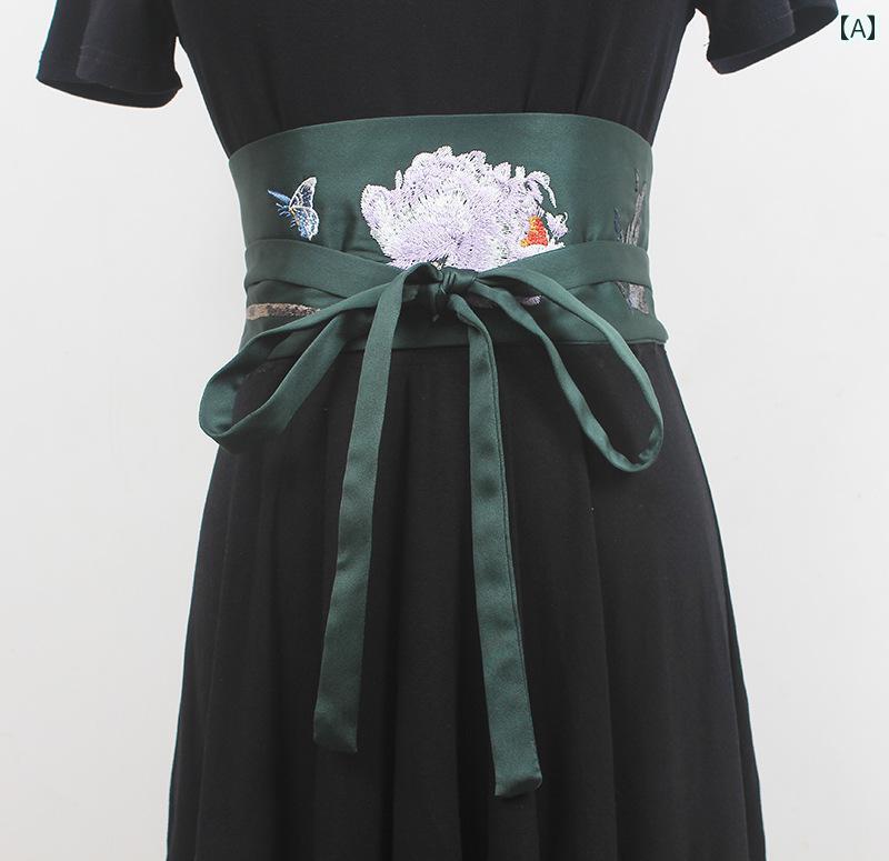 ベルト レディース ファッション アクセサリー レトロ 梅の花 刺繍 サテン ガードル 伝統衣装