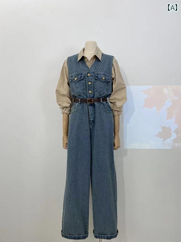 レディース カジュアル パンツ オーバーオール つぎ おしゃれ 作業着 ハイウエスト ウエスト スリム ノースリーブ デニム ジャンプ スーツ ワイド レッグ ズボン