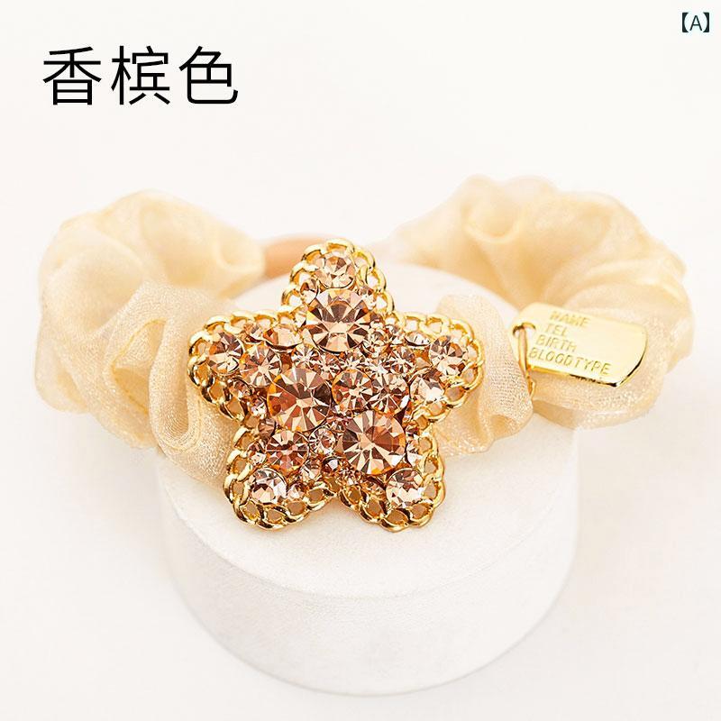 ヘア アクセサリー 髪留め ラインストーン スター ヘア リング 高弾性 シュシュ ヘッド ロープ ハイエ..