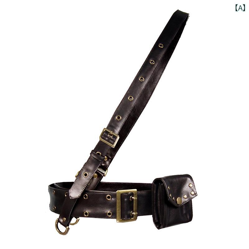 レディース メンズ ウエスト バッグ おしゃれ レトロ ブラウンレザー ブロンズ ピン バックル 調節可能 ショルダー バンド ベルト
