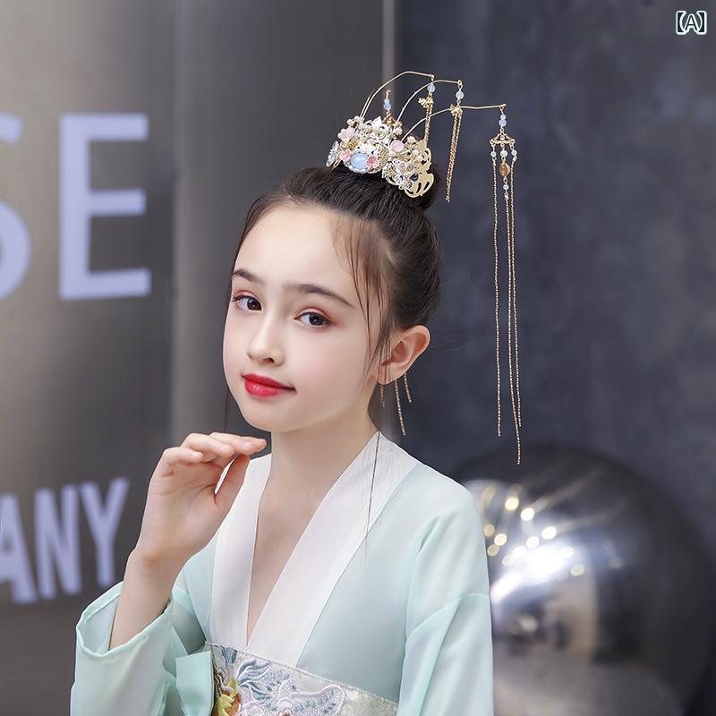 子供 漢服 レトロ 女の子 ヘアアクセサリー 髪飾り 伝統 コスプレ 演劇 装飾品 衣装 韓国 チャイナ風