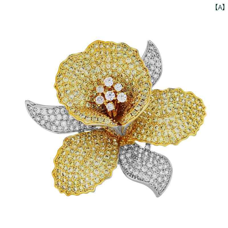 レディース アクセサリー ブローチ 大人 かわいい 襟ピン 胸飾り 牡丹 ジルコン フラワー ハイエンド コサージュ スーツ ピン(4)