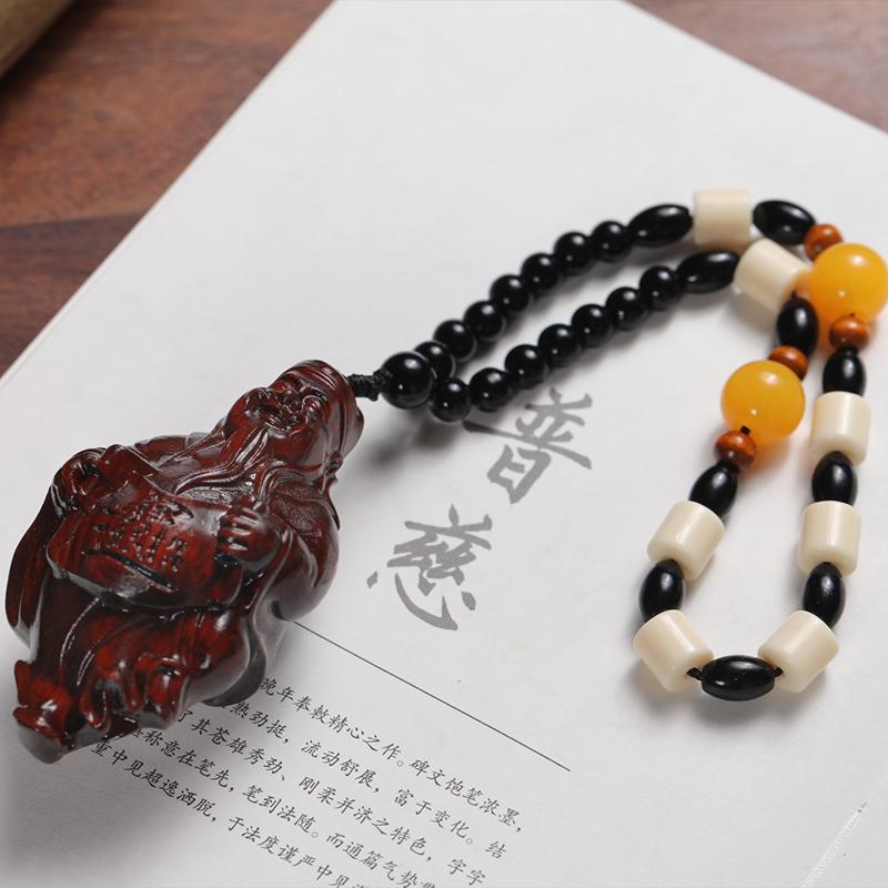 ペンダント ストラップ レトロ アクセサリー レディース 白檀 彫刻 富の神 ハンドピース 無垢材 ポータブル 装飾品 車内 バックミラー ペンダント