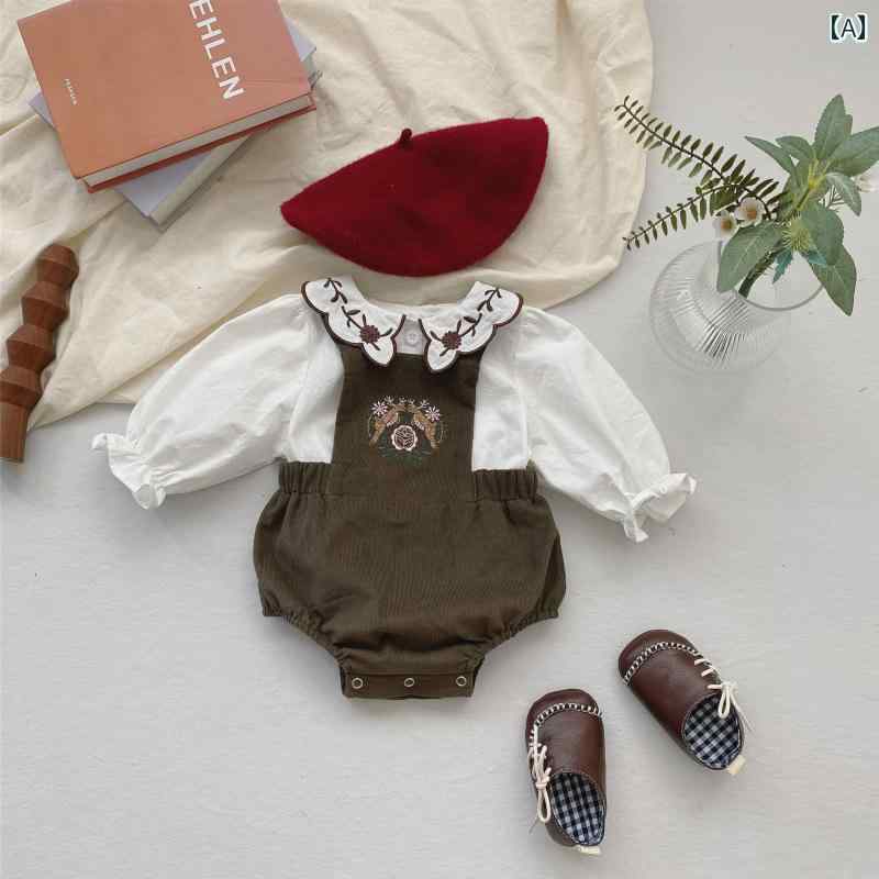 シャツ トップス ベビーウェア かわいい 春秋 幼児 刺繍 小さい 女 赤ちゃん 秋 サスペンダー バック パック 2 点 セット