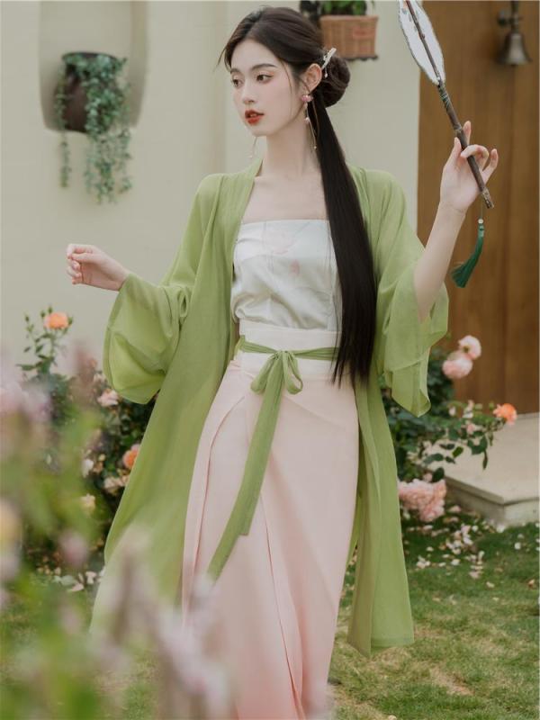 レディース チャイナ風 サスペンダー スカート ワンピース カーディガン ガウン スーツ 漢服 フェアリー 3点 スーツ レディース 夏
