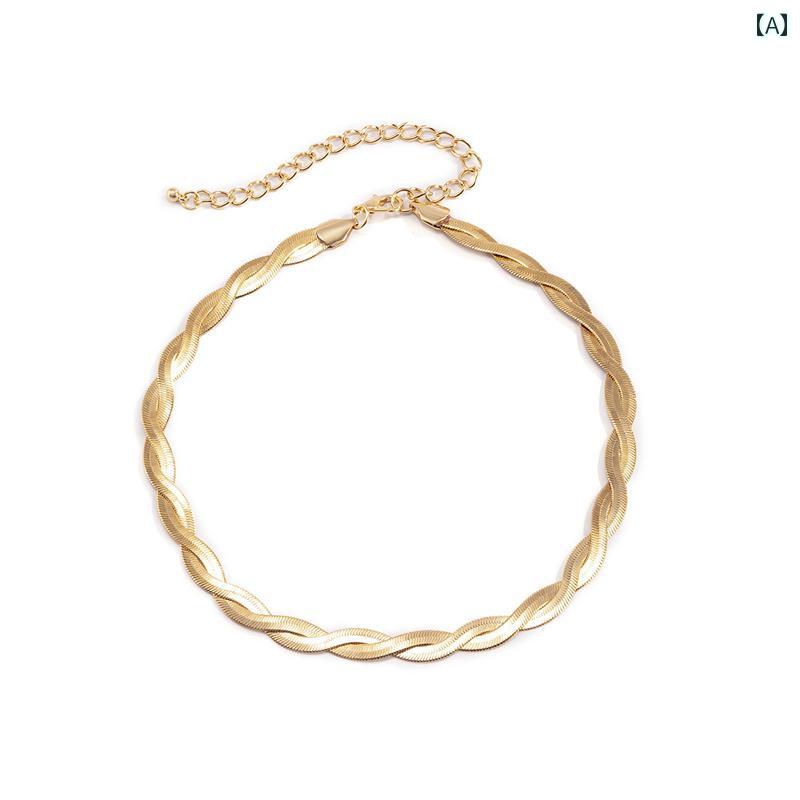 レディース ネックレス アクセサリー チェーン フラット スネーク クロス シンプル レトロ ハイエンド ..