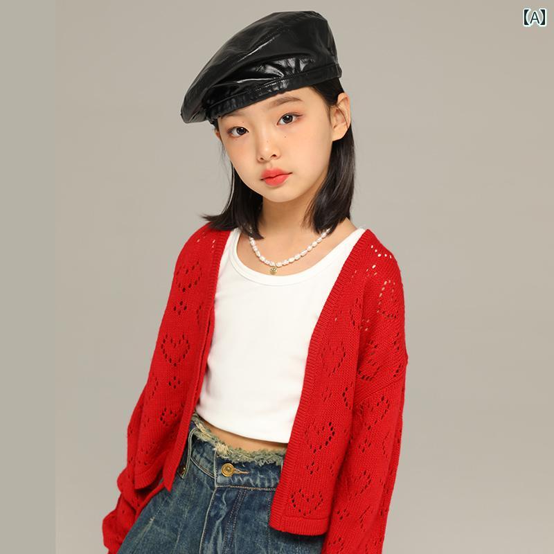 Other - トップス 子供服 おしゃれ ナチュラル 普段着 キッズ 小さい 女の子 春秋 レッド スタイル カーディガン 子供用 ニット セーター エアコン セーター 年長児用