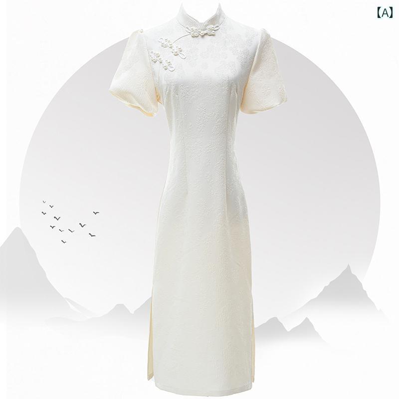 レディース 夏 チャイナドレス おしゃれ ワンピース コスプレ 写真撮影 白い フレッシュ ガールズ 小さい ドレス