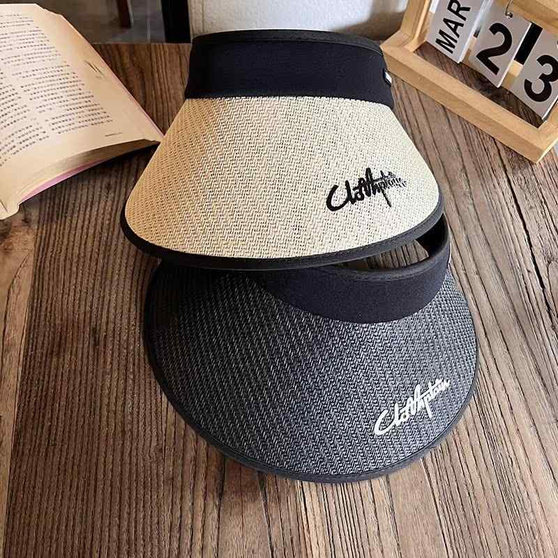 サンバイザー 韓国 シンプル 文字 アヒル 舌 空トップ 夏 旅行 抗UV サンシェード 黒 チック 麦わら 帽子 日焼け防止 レス つば広