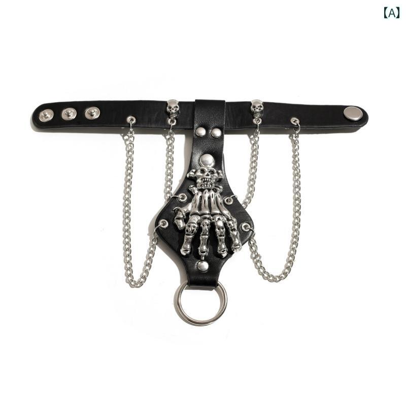 メンズ タッセル アクセサリー おしゃれ スカル PU ブレスレット 秋 ゴシック レトロ 紳士服 写真