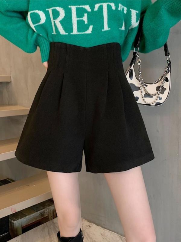 パンツ レディース カジュアル ウール スーツ ショーツ アウター aライン 小さい コーヒー 色 ワイド ..