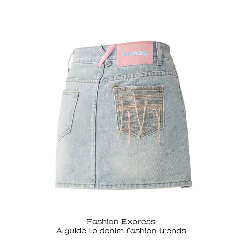 デニムスカート レディース ミニスカート ライト ブルー タッセル 夏 スリム Aライン スカート ヒップカバー ショート スカート