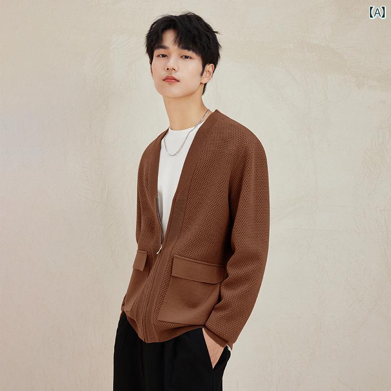 メンズ 秋冬 長袖 厚手 ニット カーディガン セーター レイヤード カジュアル おしゃれ 普段使い 着や..