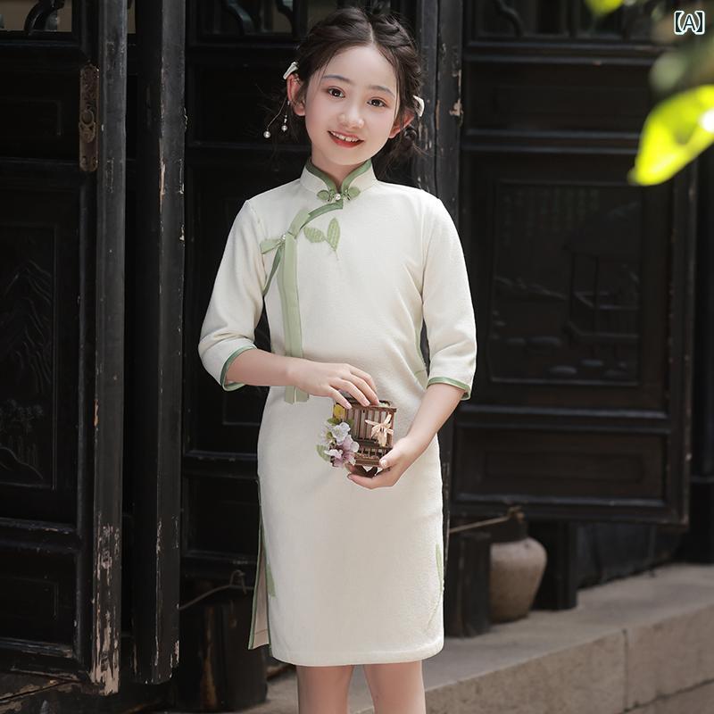Other - チャイナドレス キッズ 子供服 女の子 コスプレ 民族衣装 ワンピース さわやか 写真撮影 レトロ レトロ イベント 伝統 中国風 秋 刺繍
