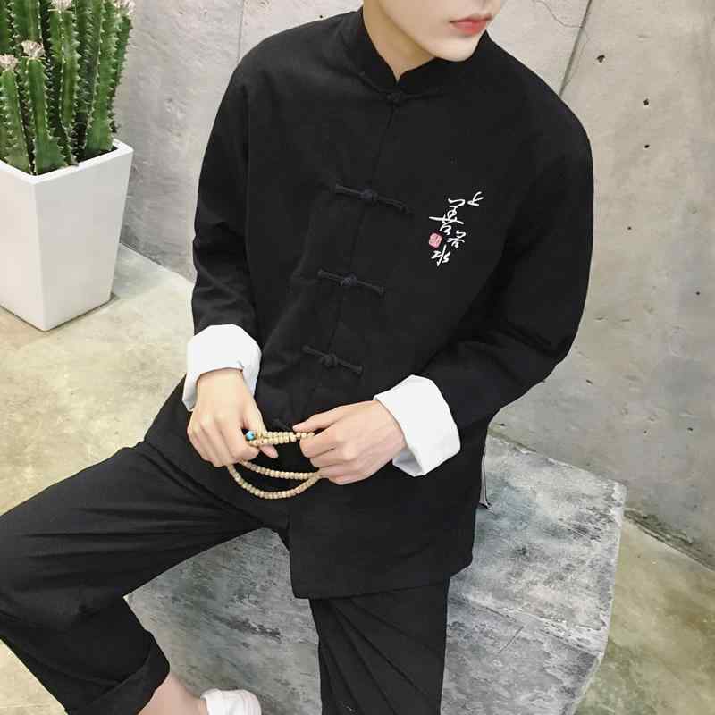 メンズ 秋 春 中華風 ファッション 大きめ サイズ 中国 唐 スーツ チュニック スーツ エスニック レトロ 漢服 スーツ