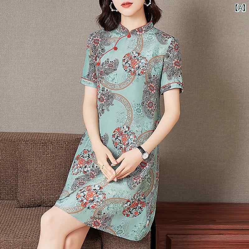 レディース 夏 ワンピース きれいめ 上品 ミセス マザーズ 婦人服 ドレス 春 レトロ 若々しい チャイナ 中華風