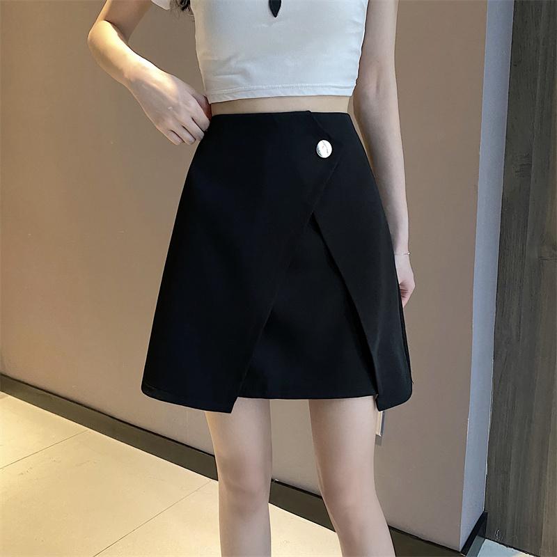 Miniskirt - レディース 女の子 スカート Aライン ショート丈 ハイウエスト スリム エレガント 黒 シンプル ストレッチ性 レディース カレッジ カジュアル デイリー 夏 モダン