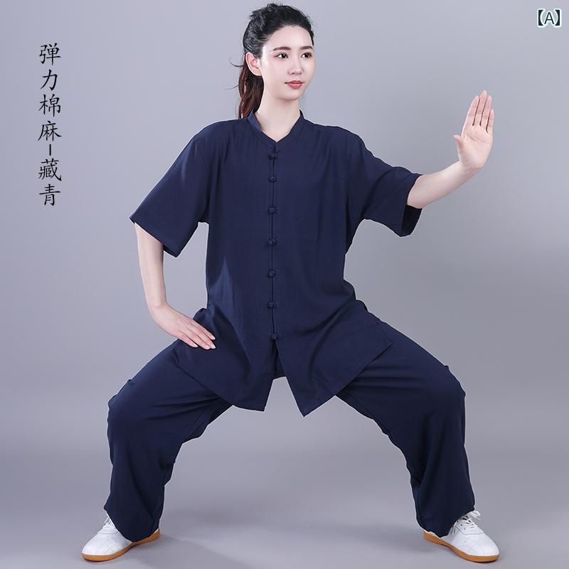 カンフー服 太極拳 体操 スポーツウェア トレーニングウェア コットン 半袖 中国 ...