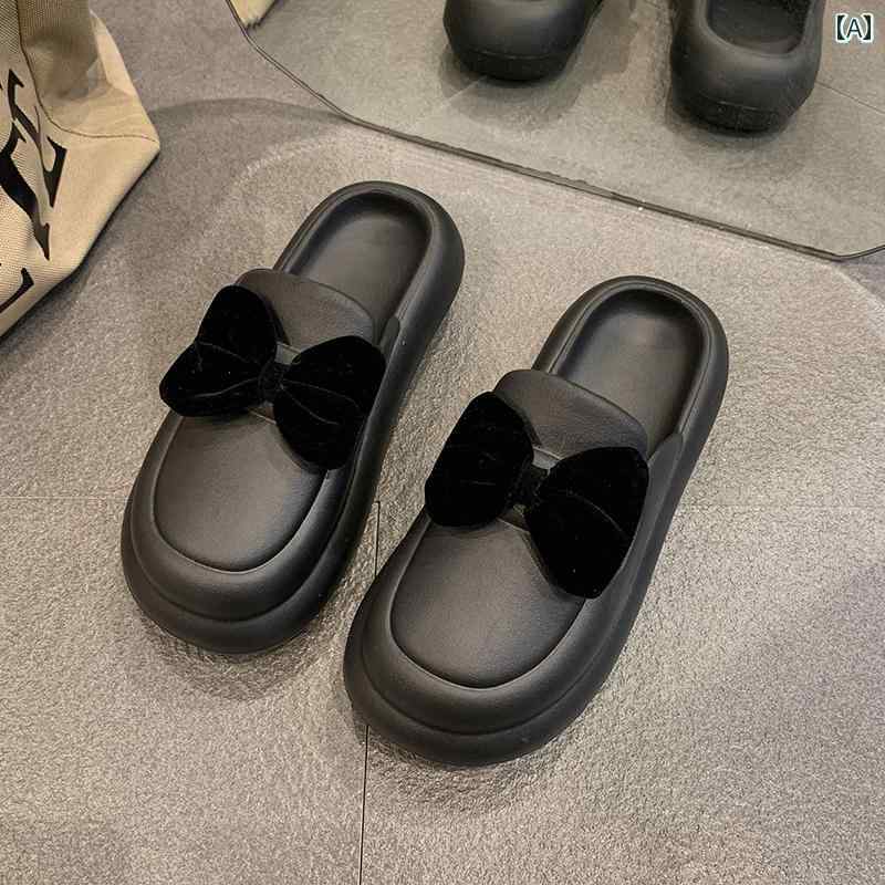 レディース 夏 カジュアル サンダル 厚底 包頭 ハーフ スリッパ アウター 蝶 ネクタイ 覚 ソフト ソール ミュラー