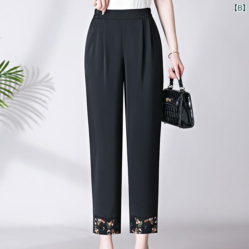 ママ パンツ 夏 薄手 レディース ゆったり クロップドパンツ 丈 涼しい おしゃれ