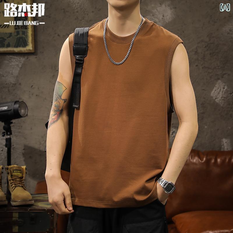 メンズ ファッション スポーツ ベスト 夏 バスケットボール フィットネス ノースリーブ Tシャツ 半袖 ゆったり レジャー ラウンドネック