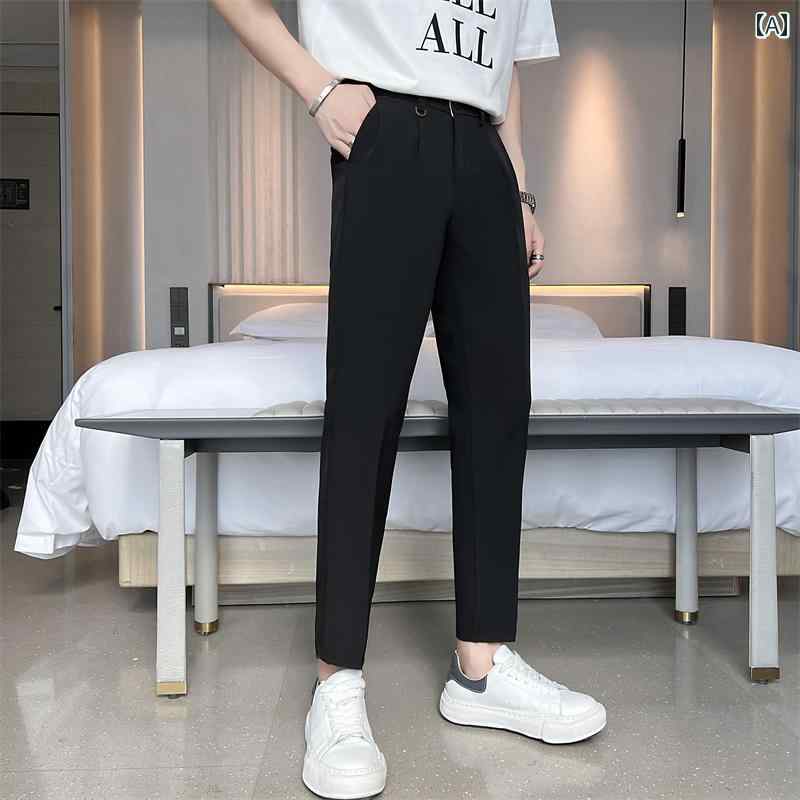 スーツパンツ スラックス ドレープ メンズ カジュアル パンツ スリムフィット 涼しい 夏 薄手 九分丈 しわ防止 クロップドパンツ