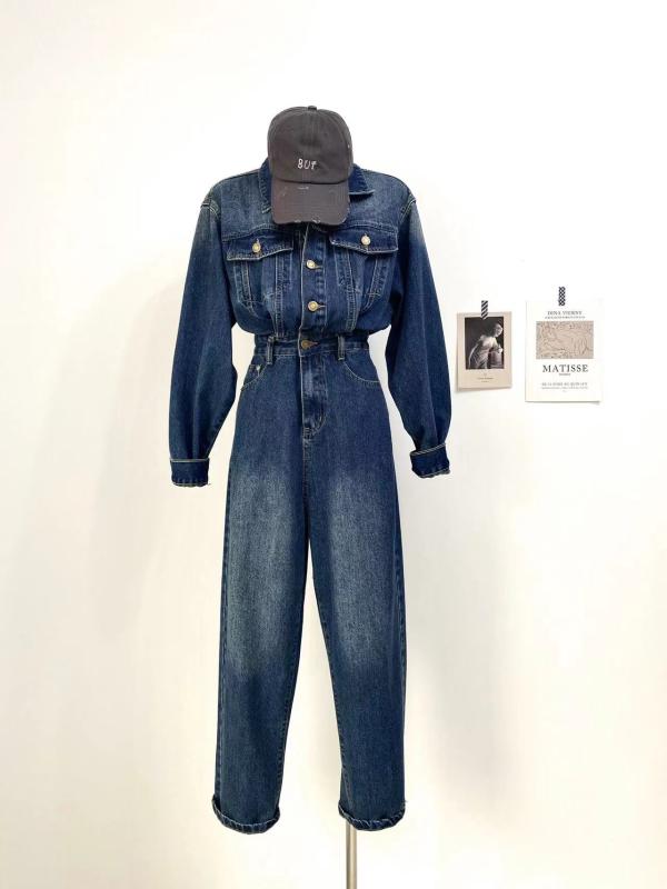 パンツ オーバーオール つぎ レディース カジュアル おしゃれ 作業着 レトロ クラシック 古風 着用 白 長袖 デニム ジャンプ スーツ