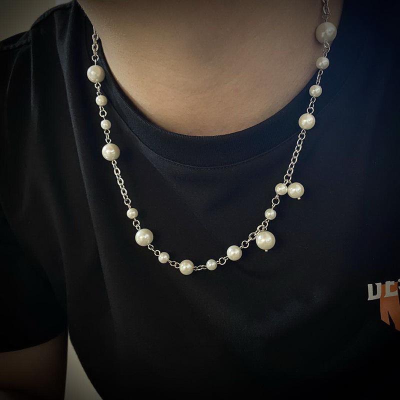ネックレス かっこいい パールネックレス ヒップホップ ラップ ダンス ストリート チェーン ブラック フィアー ユニセックス 個性 アクセサリー
