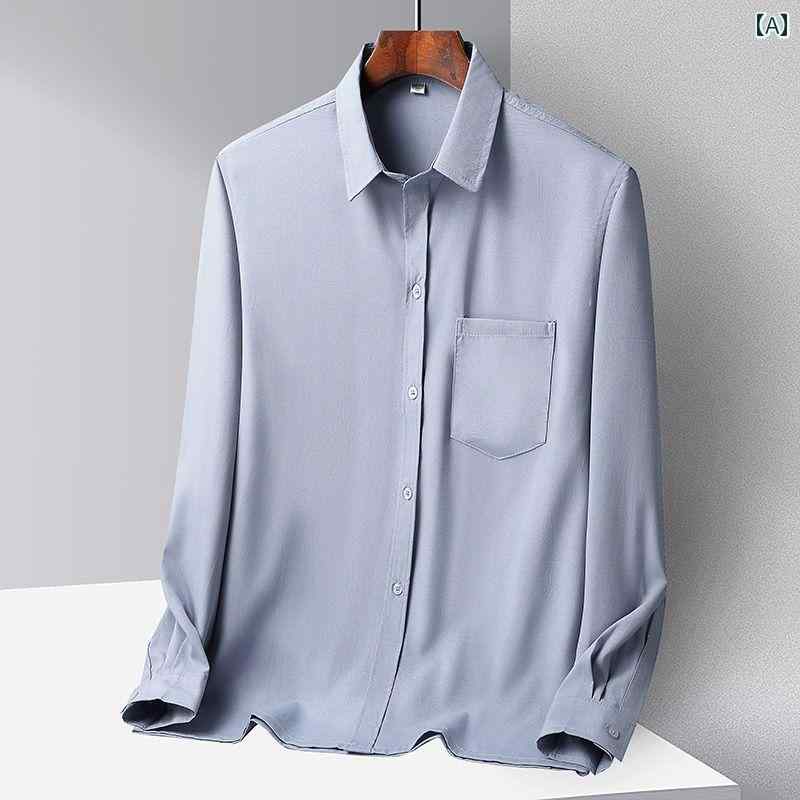Rakuten - シニア メンズ ファッション ビジネス トップス シャツ 春秋 ひんやり 涼しい 快適 カジュアル 長袖 シャツ 薄手 お父さん ゆったり おじいちゃん 紳士服