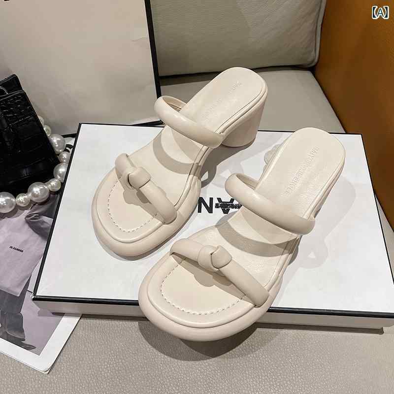 レディース 夏 サンダル アウターウェア スリッパ レトロ 厚底 厚手 ヒール ファッション フェアリー ハイヒール