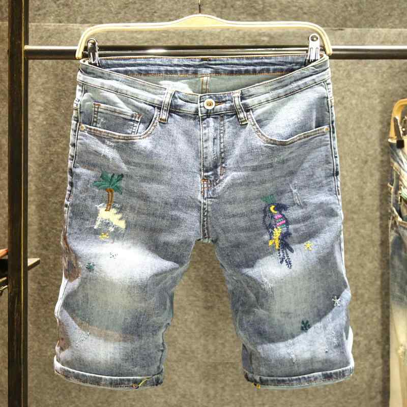 樂天商城 - メンズ デニム おしゃれ ハーフパンツ カジュアル 夏 薄手 デニムショートパンツ ファッション 刺繍 韓国 ストレッチ ミドル パンツ
