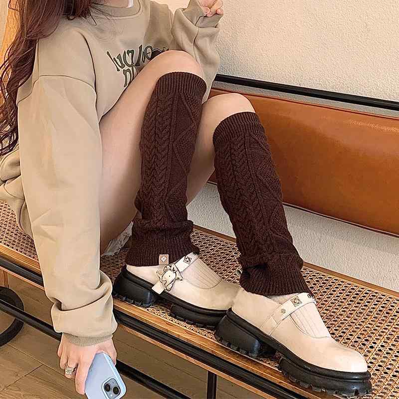 レディース 秋 冬 ニット レッグカバー 靴下 JK パイルソックス ストレート 暖かい スタイリッシュ ガール ミドル丈 ソックス